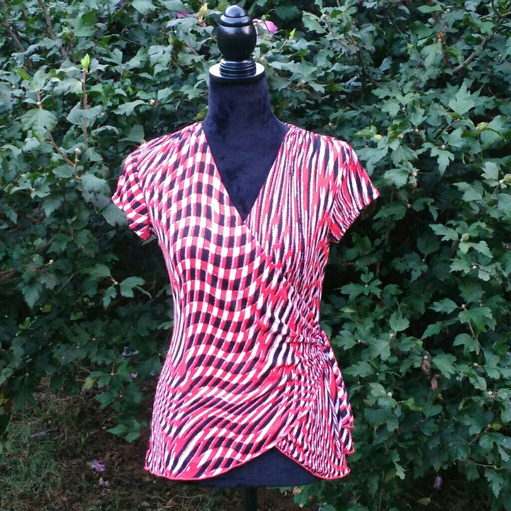 Worthington Orange Print Wrap Top Blouse Sz S